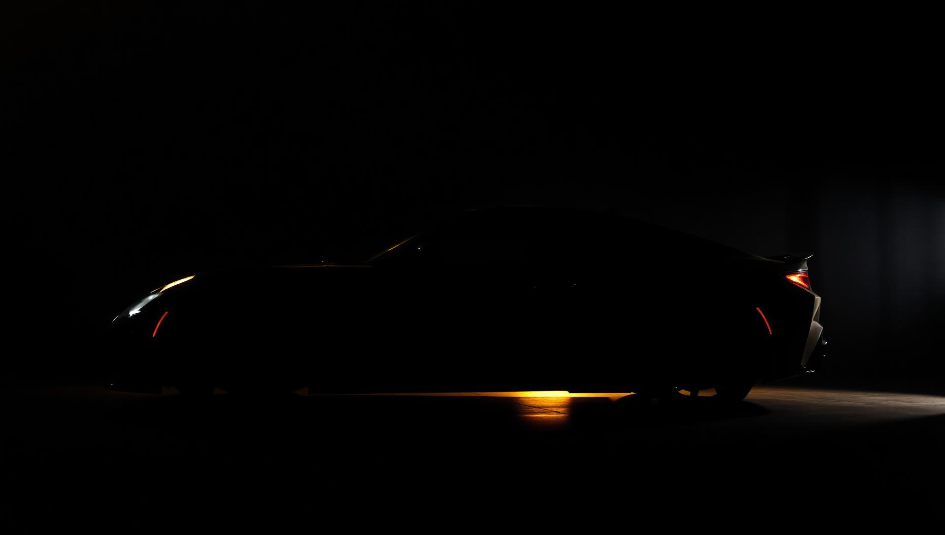 Luxusfahrzeug bei Nacht mit goldener Konturbeleuchtung